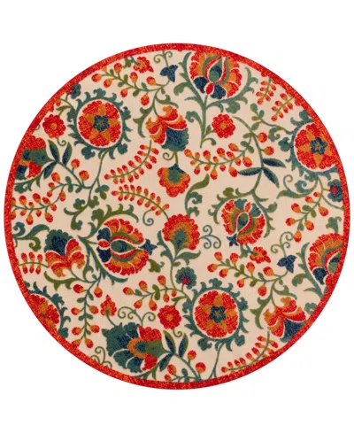 Nourison Home Aloha Alh17 5'3"x5'3" Round Area Rug In Red,multi