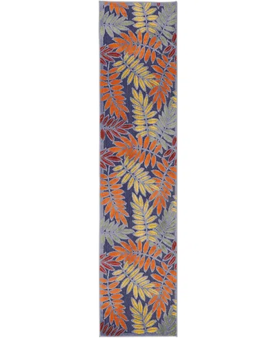 Nourison Home Aloha Alh18 2'3"x8' Runner Area Rug In Navy,multi