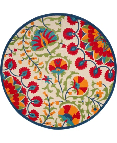 Nourison Home Aloha Alh20 7'10" X 7'10" Round Outdoor Area Rug In Red,multi