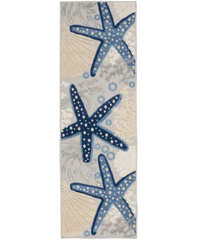 Nourison Home Aloha Alh24 2'3" X 8' Runner Rug In Blue,gray