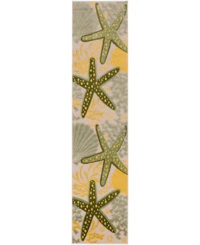 Nourison Home Aloha Alh24 2'3"x8' Runner Area Rug In Green,yellow