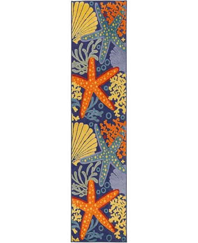 Nourison Home Aloha Alh24 2'3"x8' Runner Area Rug In Navy,multi