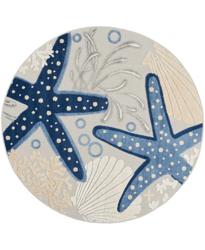 Nourison Home Aloha Alh24 4' X 4' Round Outdoor Area Rug In Blue,gray