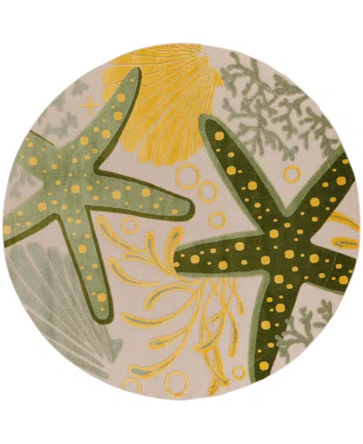 Nourison Home Aloha Alh24 5'3"x5'3" Round Area Rug In Green