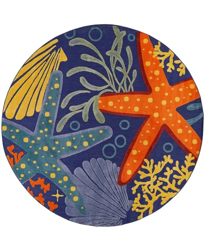 Nourison Home Aloha Alh24 5'3"x5'3" Round Area Rug In Navy,multi