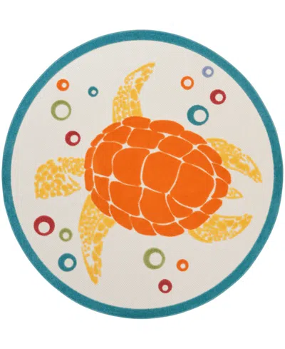 Nourison Home Aloha Alh27 5'3"x5'3" Round Area Rug In Teal,multi