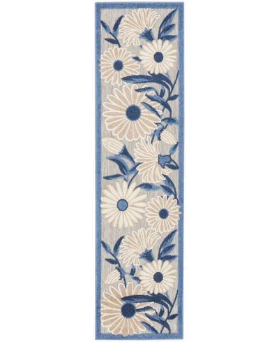 Nourison Home Aloha Alh33 2'3"x12' Runner Area Rug In Blue,gray