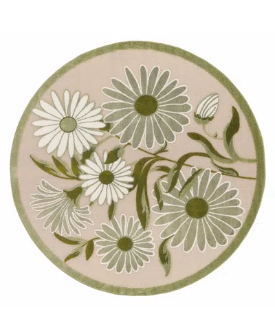 Nourison Home Aloha Alh33 5'3"x5'3" Round Area Rug In Ivory,moss