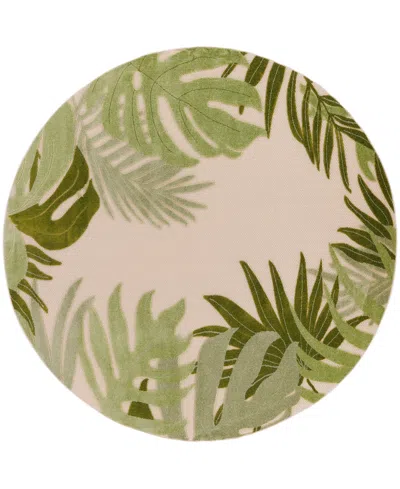 Nourison Home Aloha Alh40 5'3"x5'3" Round Area Rug In Ivory,moss