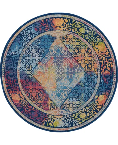 Nourison Home Ankara Global Anr04 Blue And Multi 4' Round Rug