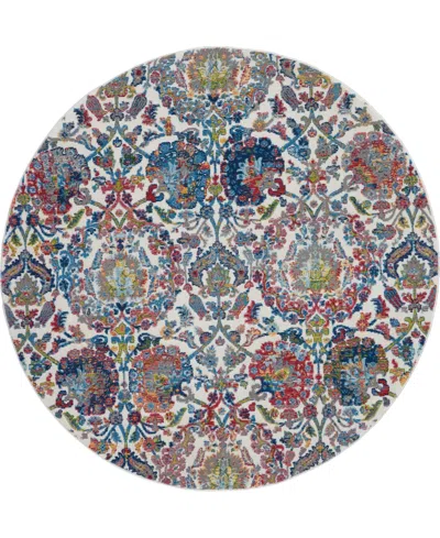 Nourison Home Ankara Global Anr06 Ivory And Blue 6' Round Rug In Multi