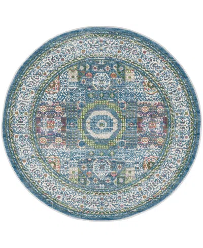 Nourison Home Ankara Global Anr17 4'x4' Round Area Rug In Ivory,mist