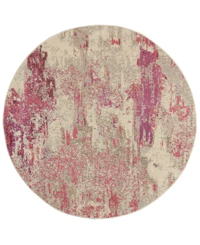 Nourison Home Celestial Ces02 4'x4' Round Area Rug In Ivory,pink