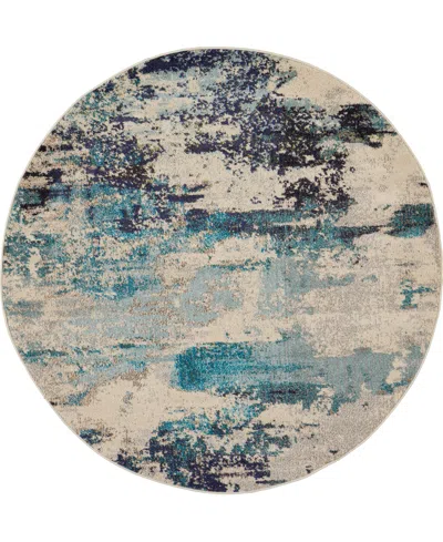 Nourison Home Celestial Ces02 4'x4' Round Area Rug In Ivory,teal
