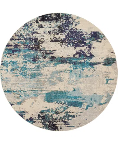 Nourison Home Celestial Ces02 7'10"x7'10" Round Area Rug In Ivory,teal