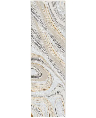 Nourison Home Glitz Glz21 2'3"x7'6" Runner Area Rug In Gray,gold