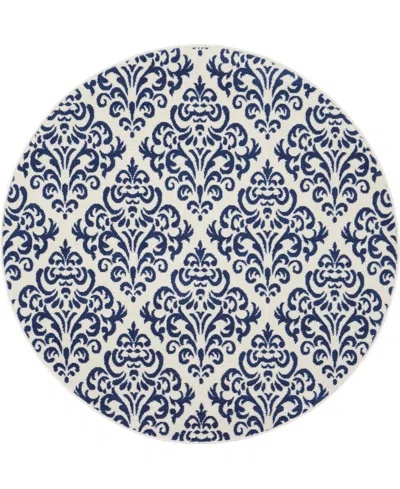 Nourison Home Grafix Grf06 5'3"x5'3" Round Area Rug In White,blue