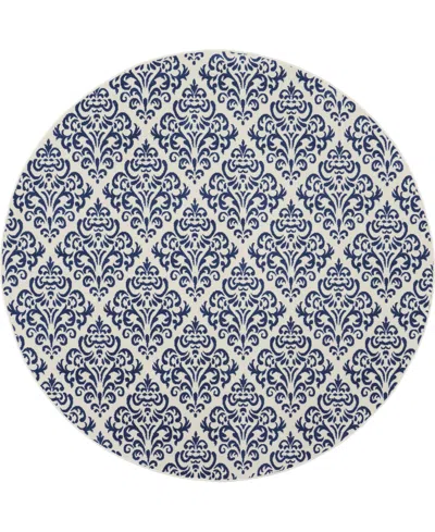 Nourison Home Grafix Grf06 8'x8' Round Area Rug In White,blue