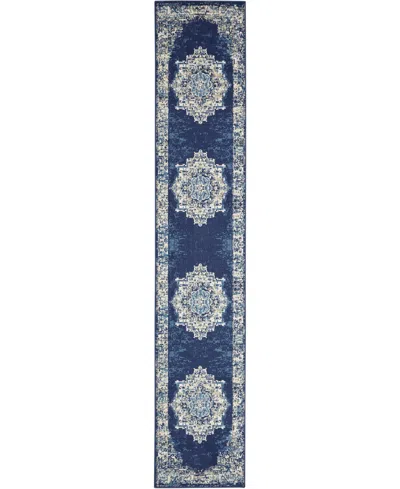 Nourison Home Grafix Grf14 2'3"x10' Runner Area Rug In Blue