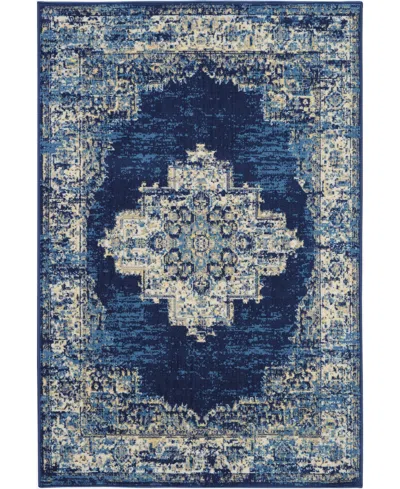 Nourison Home Grafix Grf14 3'9"x5'9" Area Rug In Navy,blue