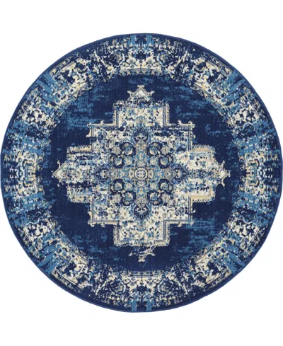 Nourison Home Grafix Grf14 5'3"x5'3" Round Area Rug In Blue