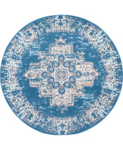 Nourison Home Grafix Grf14 5'3"x5'3" Round Area Rug In Blue