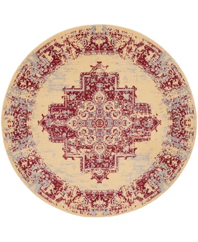 Nourison Home Grafix Grf14 5'3"x5'3" Round Area Rug In Cream,red