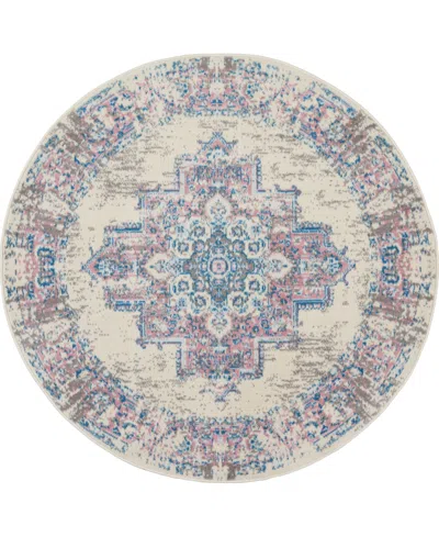 Nourison Home Grafix Grf14 5'3"x5'3" Round Area Rug In Ivory,pink
