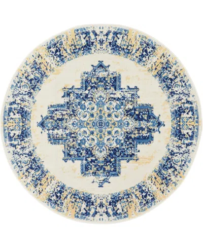 Nourison Home Grafix Grf14 5'3"x5'3" Round Area Rug In White,blue