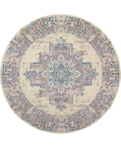 Nourison Home Grafix Grf14 8'x8' Round Area Rug In Ivory,pink