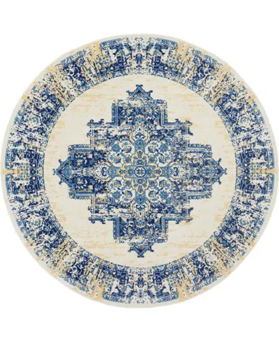 Nourison Home Grafix Grf14 8'x8' Round Area Rug In White,blue