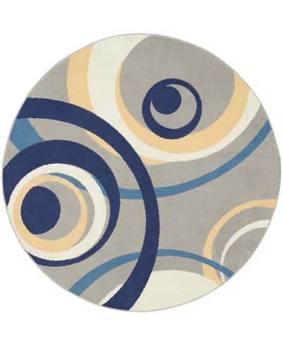 Nourison Home Grafix Grf21 5'3"x5'3" Round Area Rug In Gray