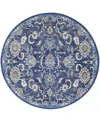 Nourison Home Grafix Grf24 5'3"x5'3" Round Area Rug In Navy