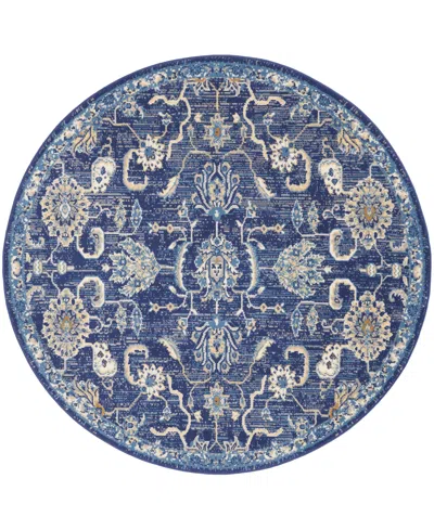 Nourison Home Grafix Grf24 5'3"x5'3" Round Area Rug In Navy