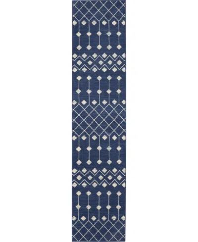 Nourison Home Grafix Grf37 2'3"x10' Runner Area Rug In Navy