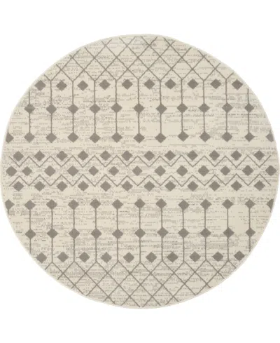 Nourison Home Grafix Grf37 5'3"x5'3" Round Area Rug In Ivory,gray