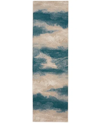 Nourison Home Maxell Mae06 2'2"x7'6" Runner Area Rug In Ivory,teal