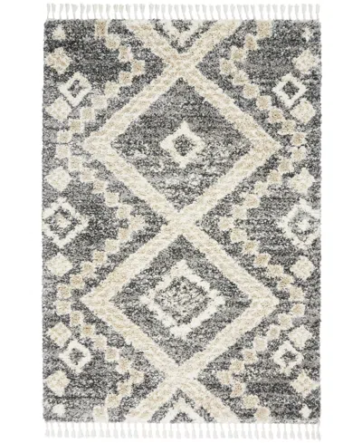 Nourison Home Oslo Shag Osl02 Gray And Ivory 4' X 6' Area Rug In Gray,ivory