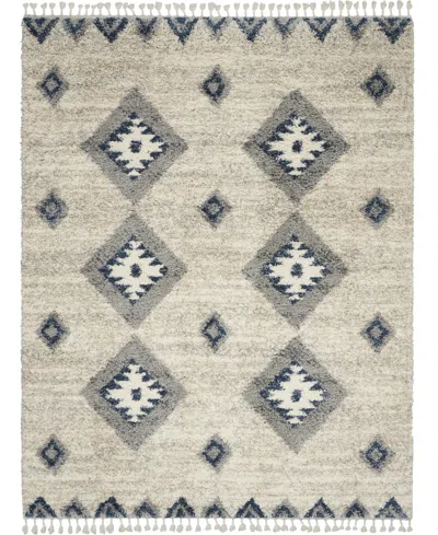 Nourison Home Oslo Shag Osl03 Ivory And Blue 5'3" X 7'9" Area Rug In Multi