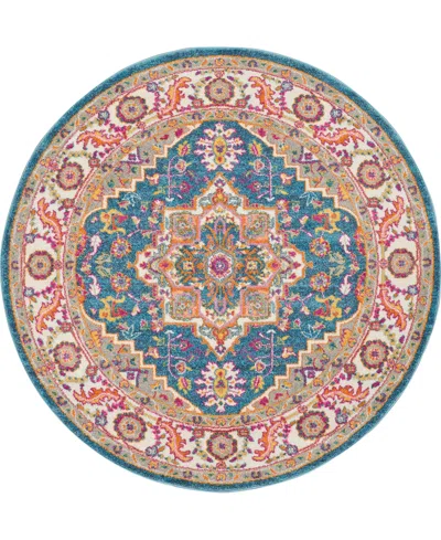 Nourison Home Passion Psn20 5'x5' Round Area Rug In Teal,multi