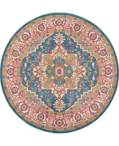 Nourison Home Passion Psn20 8'x8' Round Area Rug In Teal,multi