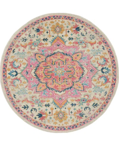 Nourison Home Passion Psn25 5'x5' Round Area Rug In Ivory,pink