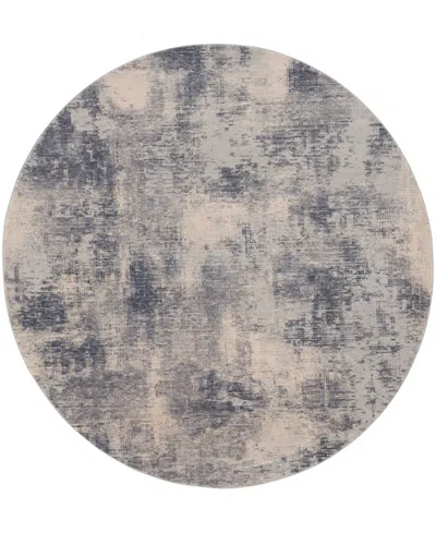Nourison Home Rustic Textures Rus02 5'3"x5'3" Round Area Rug In Blue,ivory