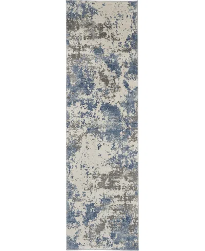 Nourison Home Rustic Textures Rus08 Gray And Blue 2'2" X 7'6" Runner Rug In Multi