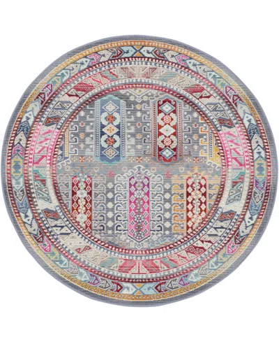 Nourison Home Vintage Kashan Vka06 4'x4' Round Area Rug In Gray,multi