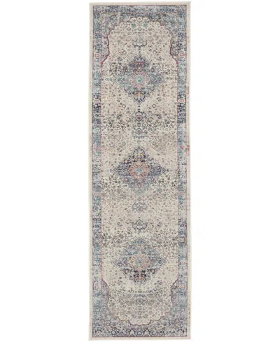 Nourison Home Vintage Kashan Vka07 2'4"x8' Runner Area Rug In Ivory,blue