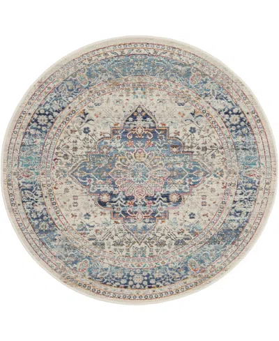Nourison Home Vintage Kashan Vka07 4'x4' Round Area Rug In Ivory,blue