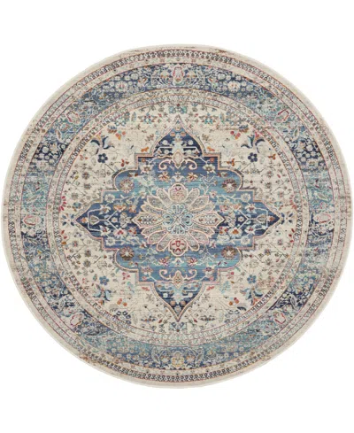 Nourison Home Vintage Kashan Vka07 6'x6' Round Area Rug In Ivory,blue