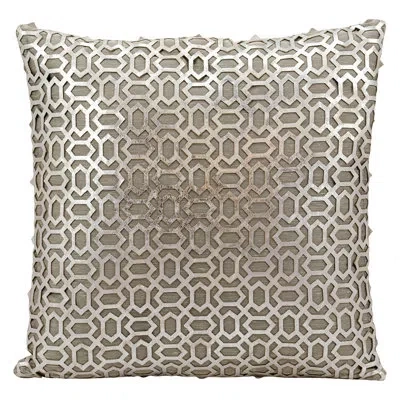 Nourison Laser Bias Laser Cut Natural Leather Throw Pillow In Silver White