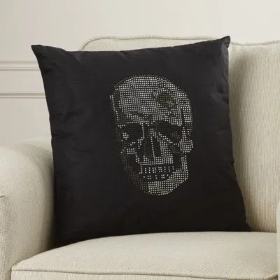 Nourison Luminescence Rhinestone Skull Square Pillow Cover & Insert In Black